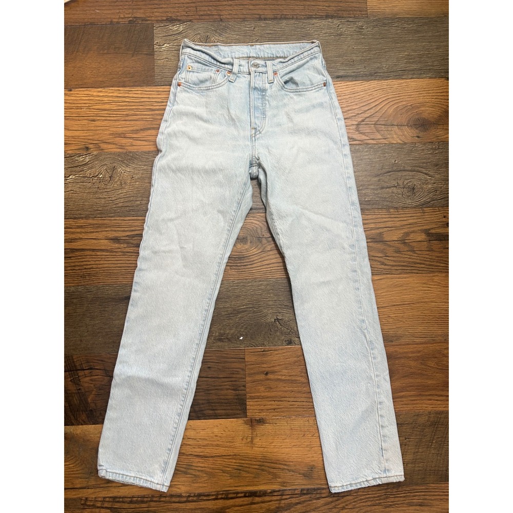 Levis 501 Original Fit Light Wash High Rise Straight Leg Mom Jeans Womens 26